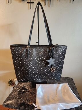 Michael Kors Black Star-Print Tote with Charm